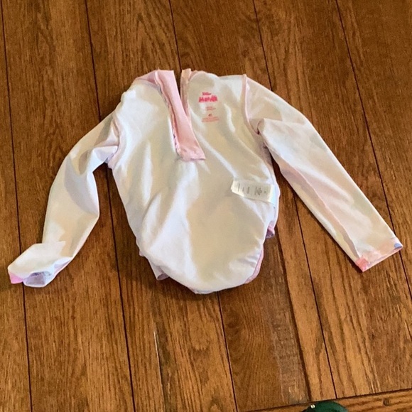 Disney Minnie Mouse pink sparkly floral long sleeve ruffled one piece swimsuit - Picture 9 of 16